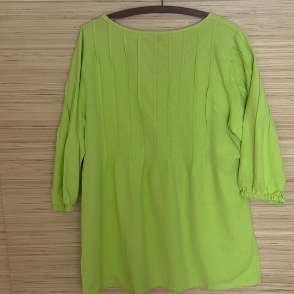 NWT Soft Surroundings green gauze tunic top size L large puff 3/4 sleeve cotton - Picture 6 of 6